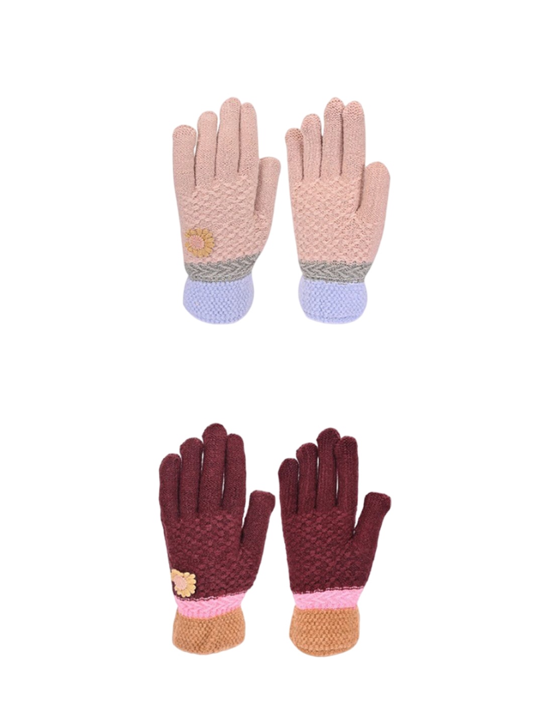 

LOOM LEGACY Women Pack of 2 Patterned Acrylic Winter Gloves, Maroon
