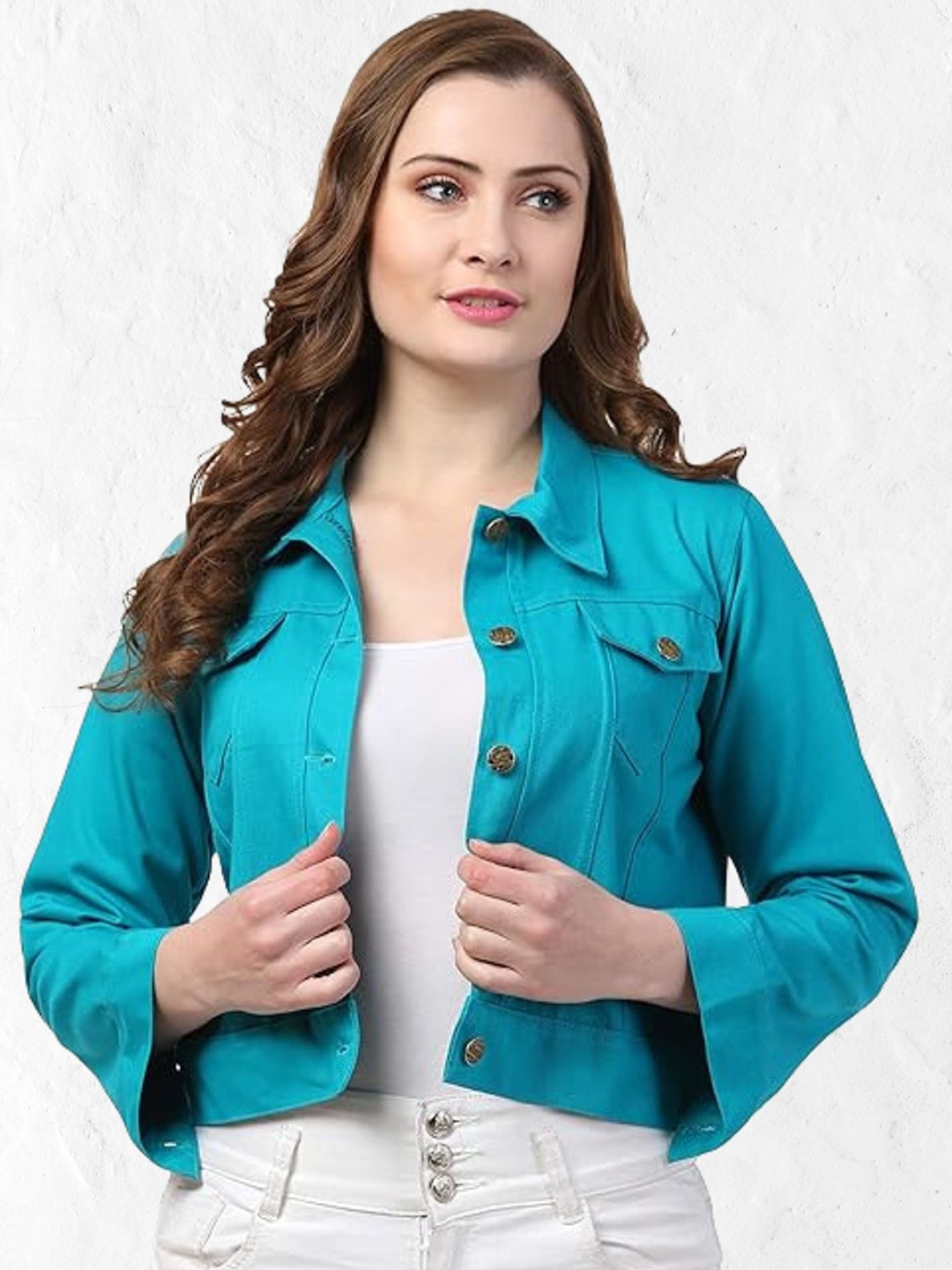 

Funday Fashion Women Spread Collar Solid Cotton Casual Denim Jacket, Blue