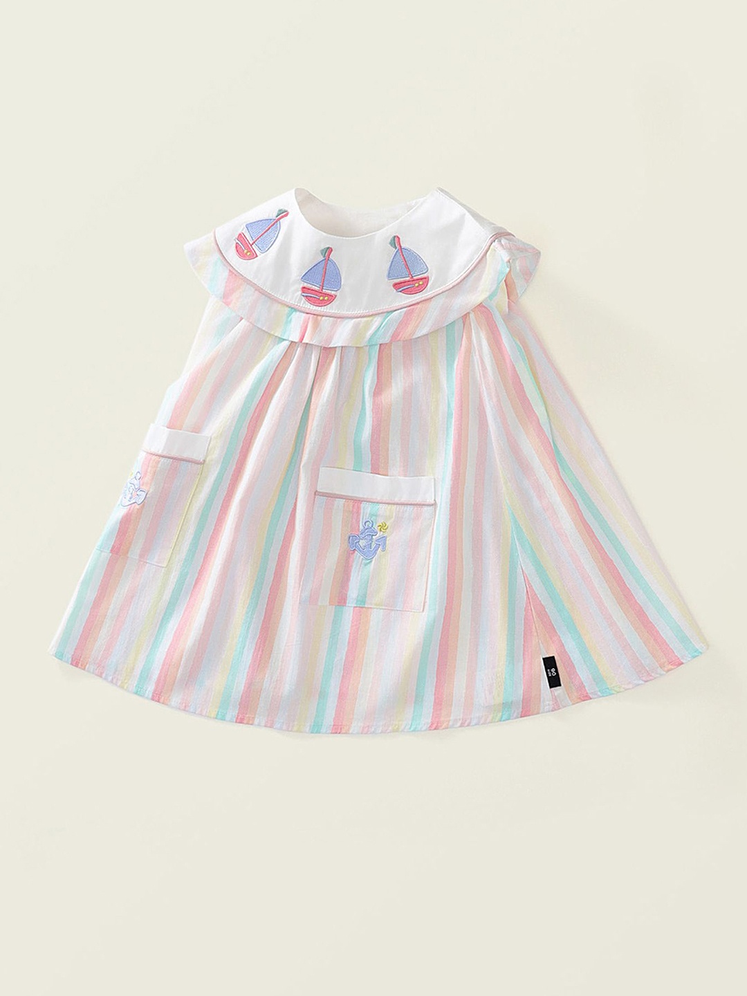 

LULU & SKY Girls Cotton Striped Printed A-Line Dress, Pink