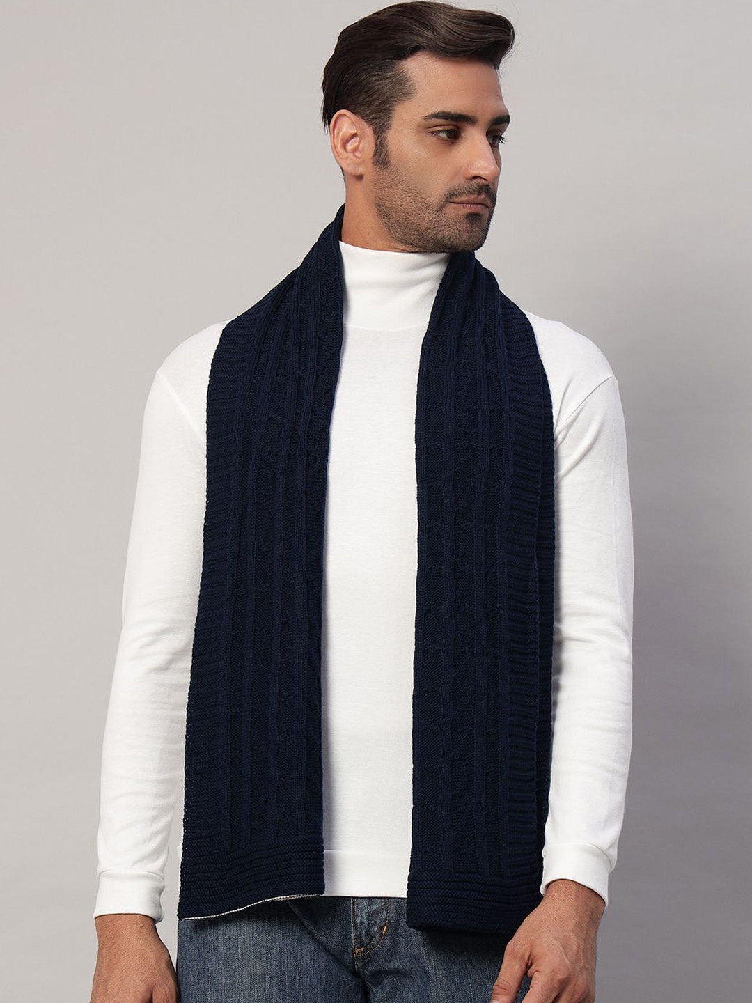 

HANDICRAFT PALACE Men Self Design Winter Mufflers, Navy blue