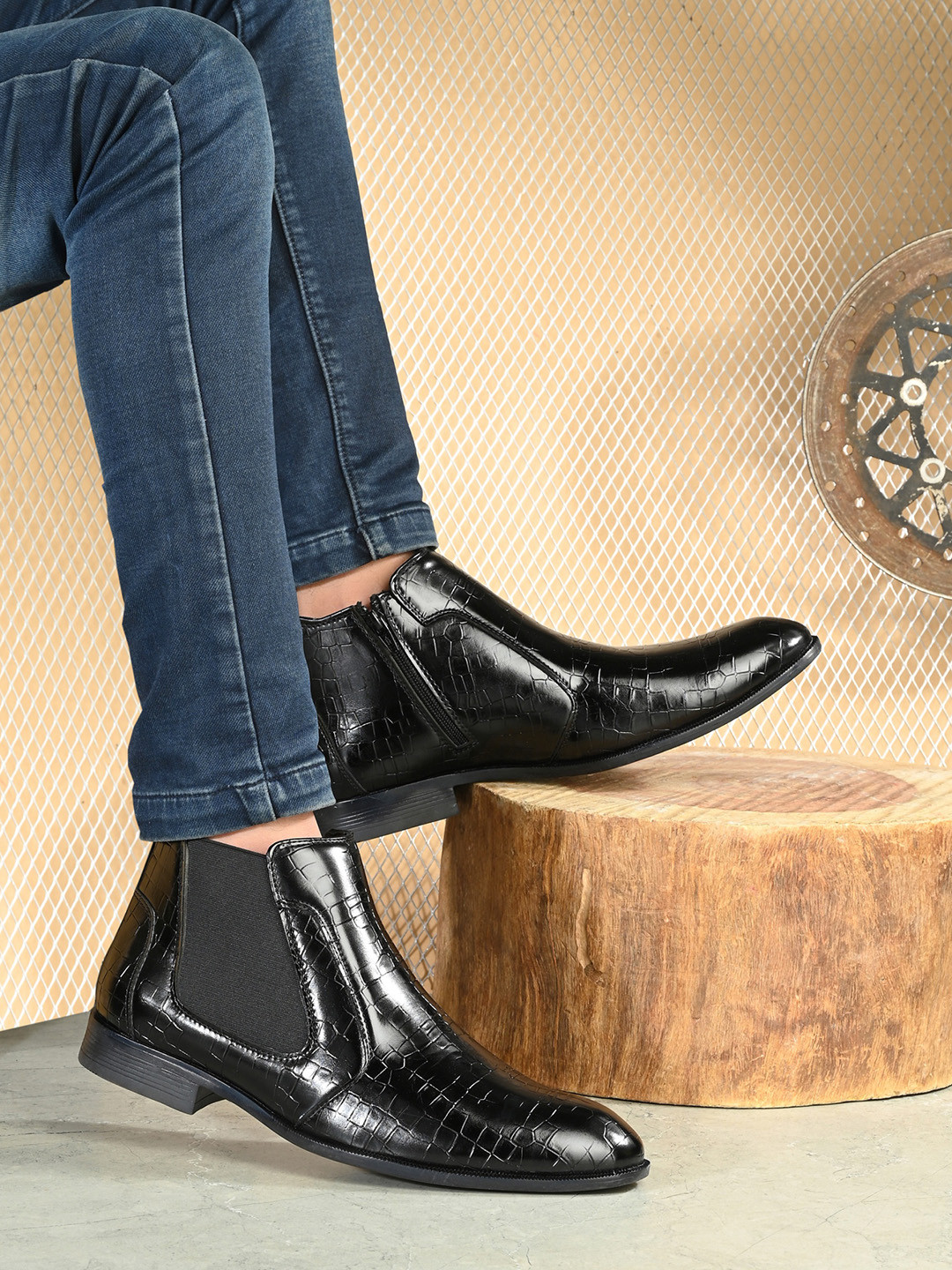 

AfroJack Men Block Heel Chelsea Boots, Black