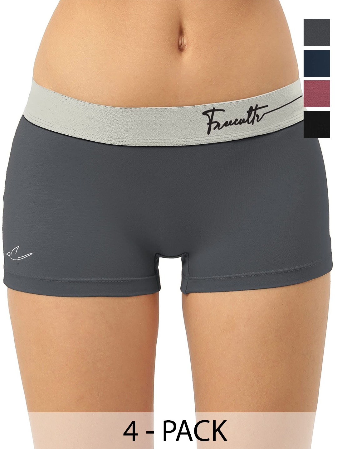 

FREECULTR Women Pack Of 4 Boy Shorts Briefs, Black
