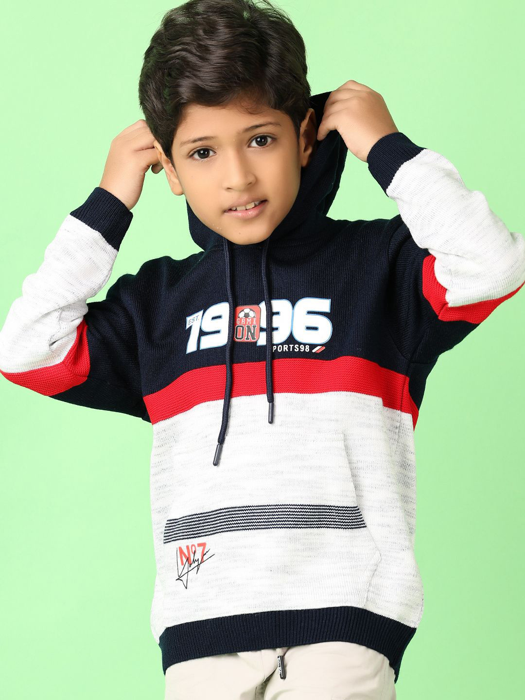 

V-Mart Boys Typography Printed Hooded Pullover, Grey