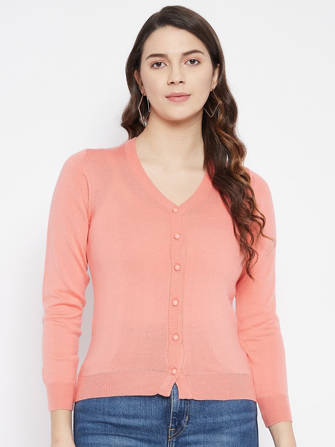 

Zigo Women Self Design Long Sleeves Sweaters, Pink