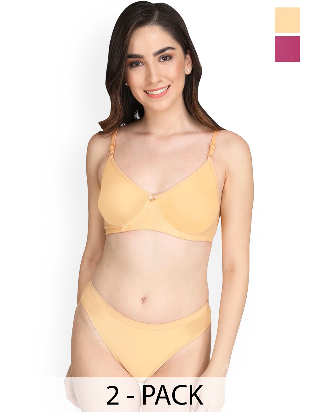 

Designer Bugs Women Pack Of 2 Lightly Padded Lingerie Set, Yellow