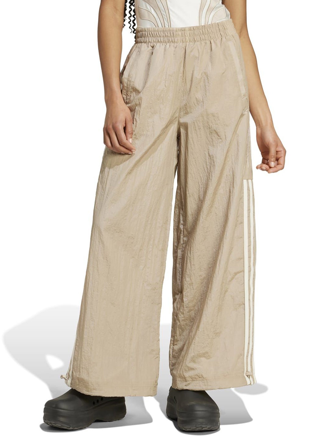 

ADIDAS Originals Striped Loose Fit High-Rise Trousers, Beige