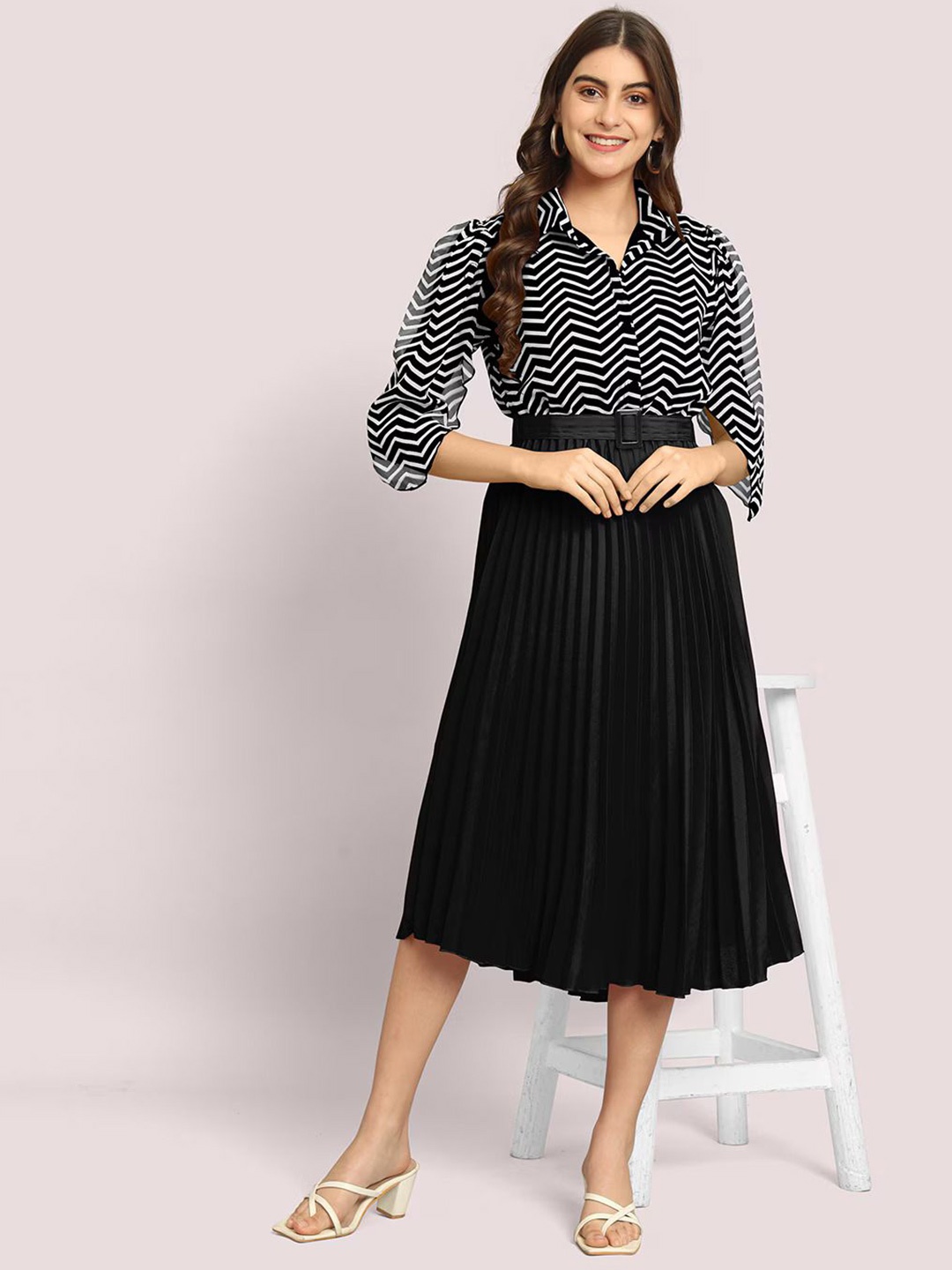 

Raiyani Enterprise Women Shirt Collar Fit & Flare Dress, Black