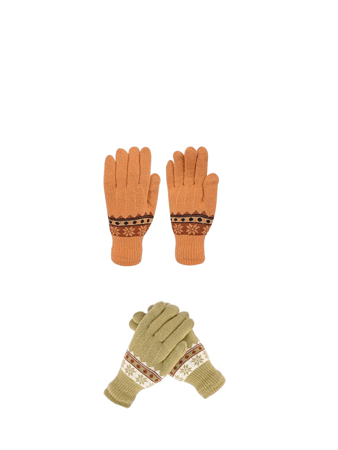 

LOOM LEGACY Women Pack of 2 Patterned Winter Gloves, Green