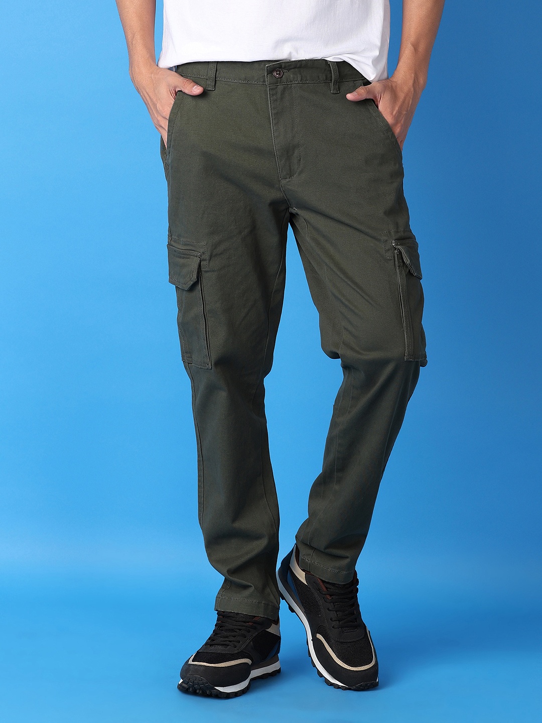 

V-Mart Men Cotton Cargos Casual Trousers, Olive