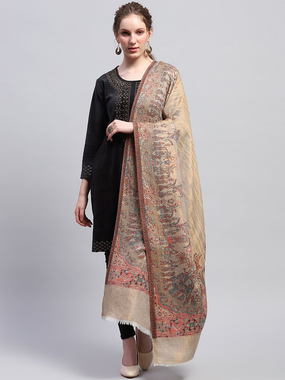 

Monte Carlo Floral Woven Design Shawl, Khaki
