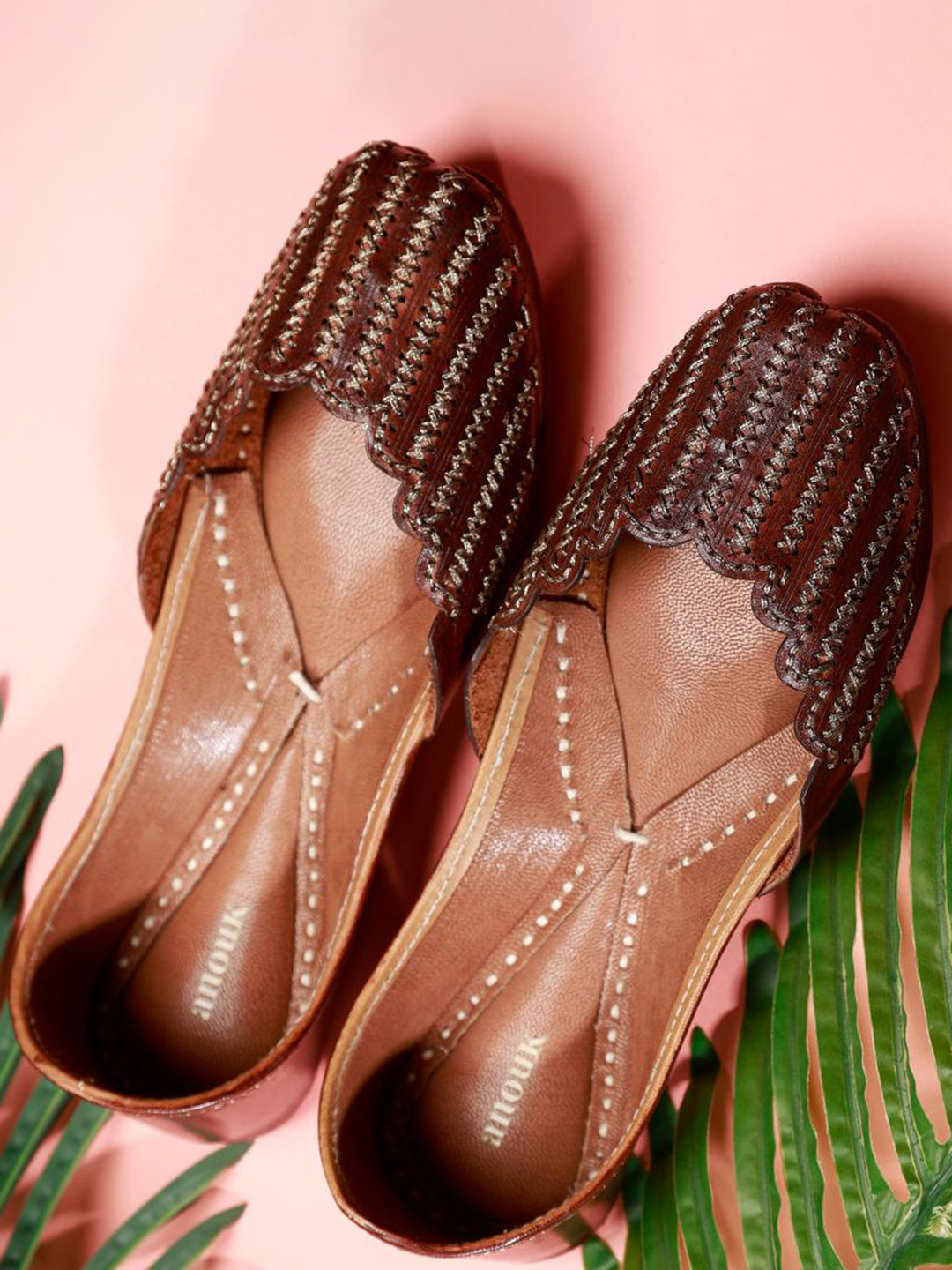 

Anouk Women Round Toe Mojaris with Embroidered Flats, Brown