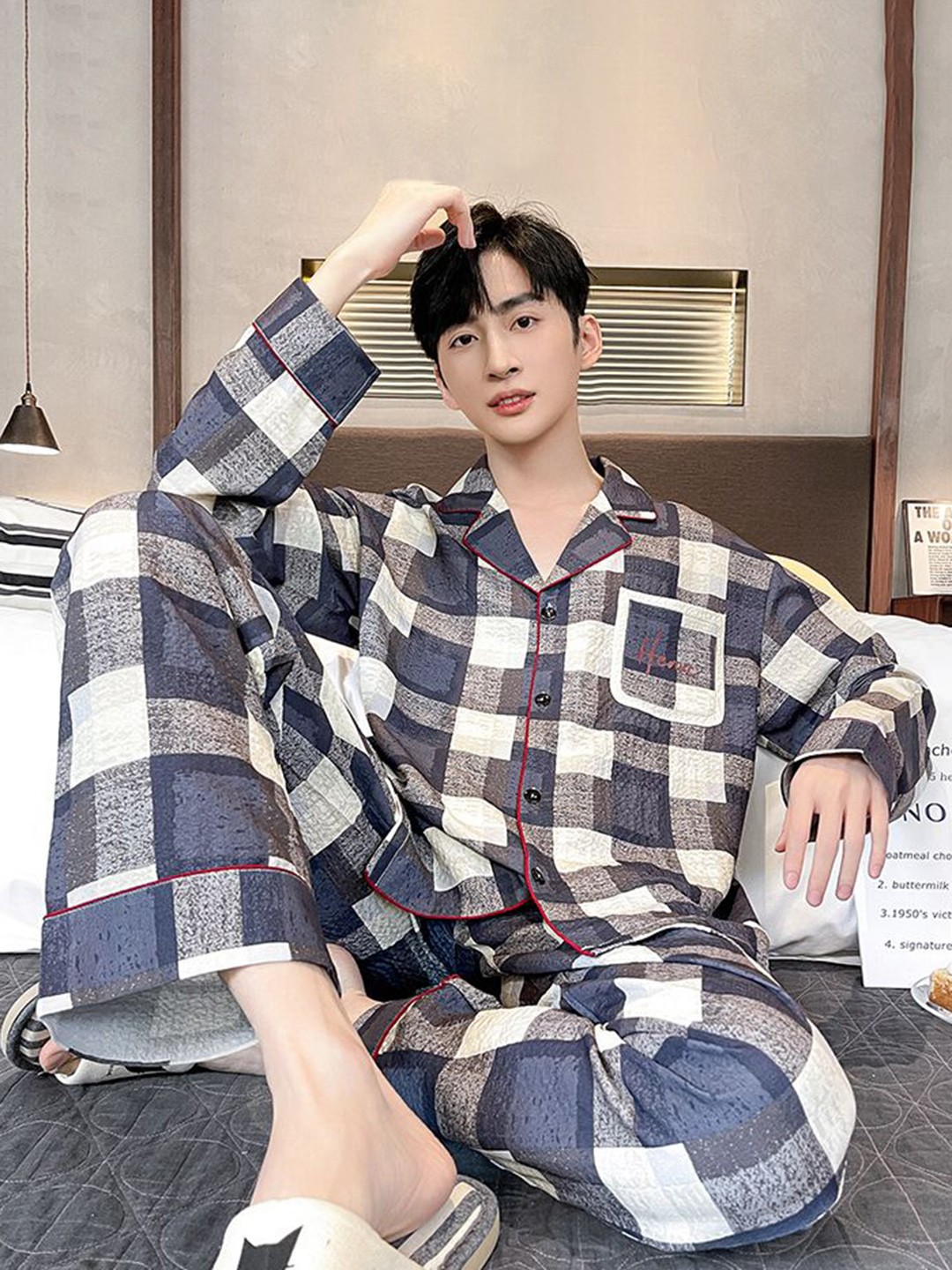 

StyleCast Men Geometric Printed Shirt With Pyjama Night Suit, Brown