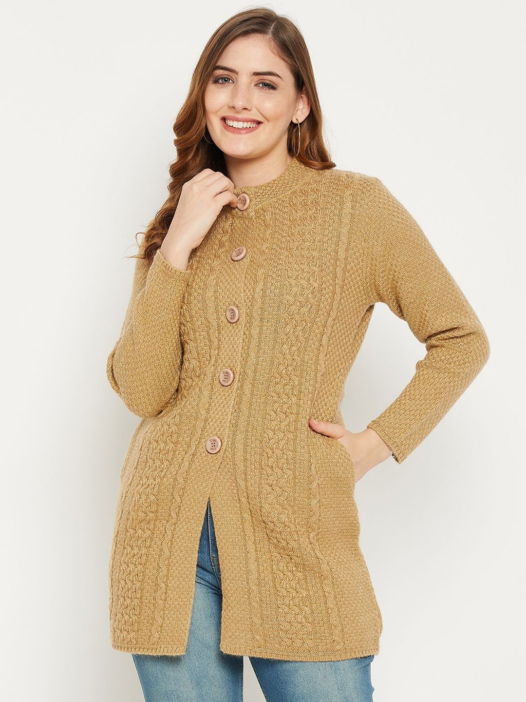 

Zigo Women Woollen Longline Cardigan, Camel brown