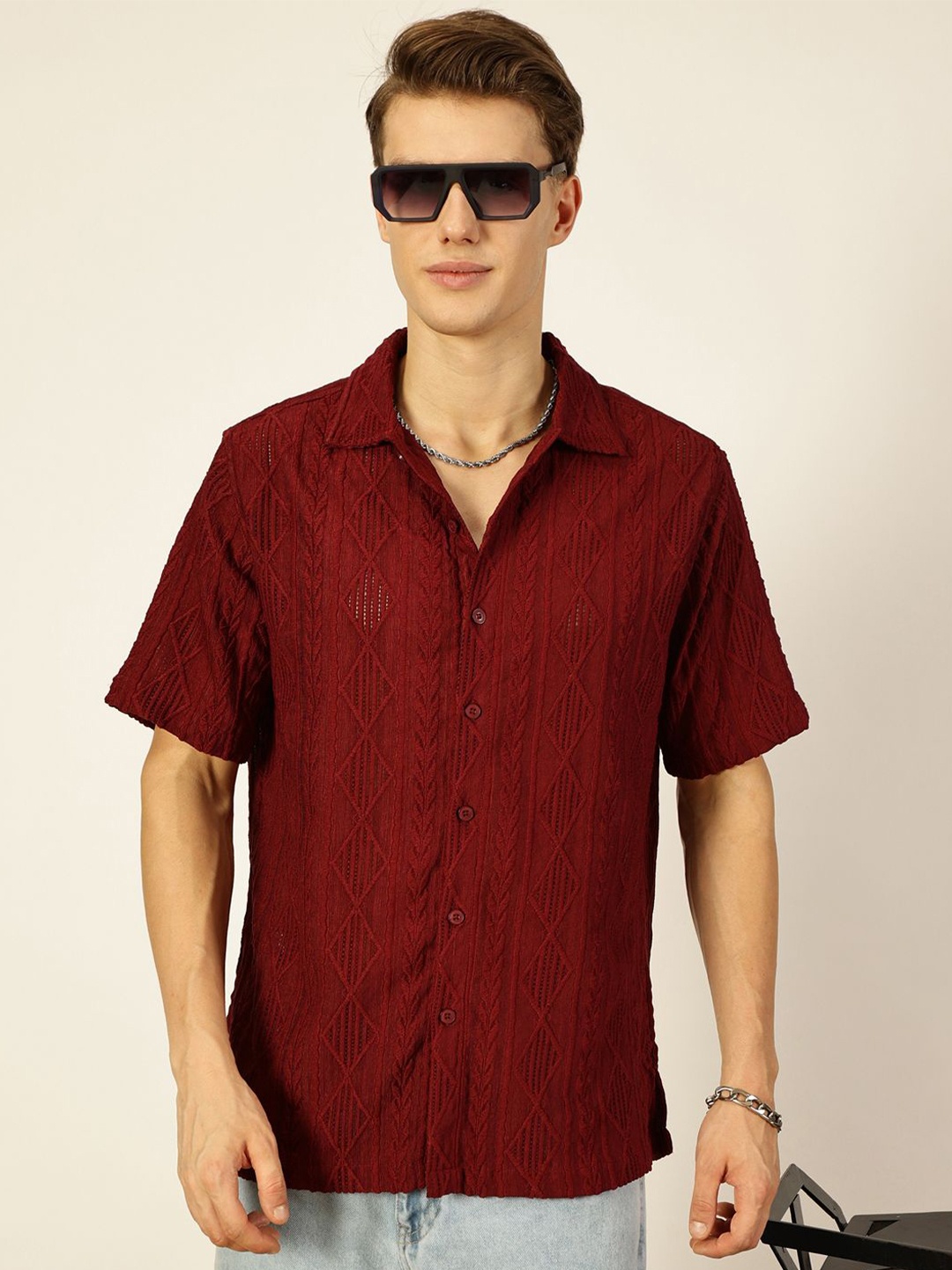 

Thomas Scott Men Premium Semi Sheer Casual Shirt, Maroon