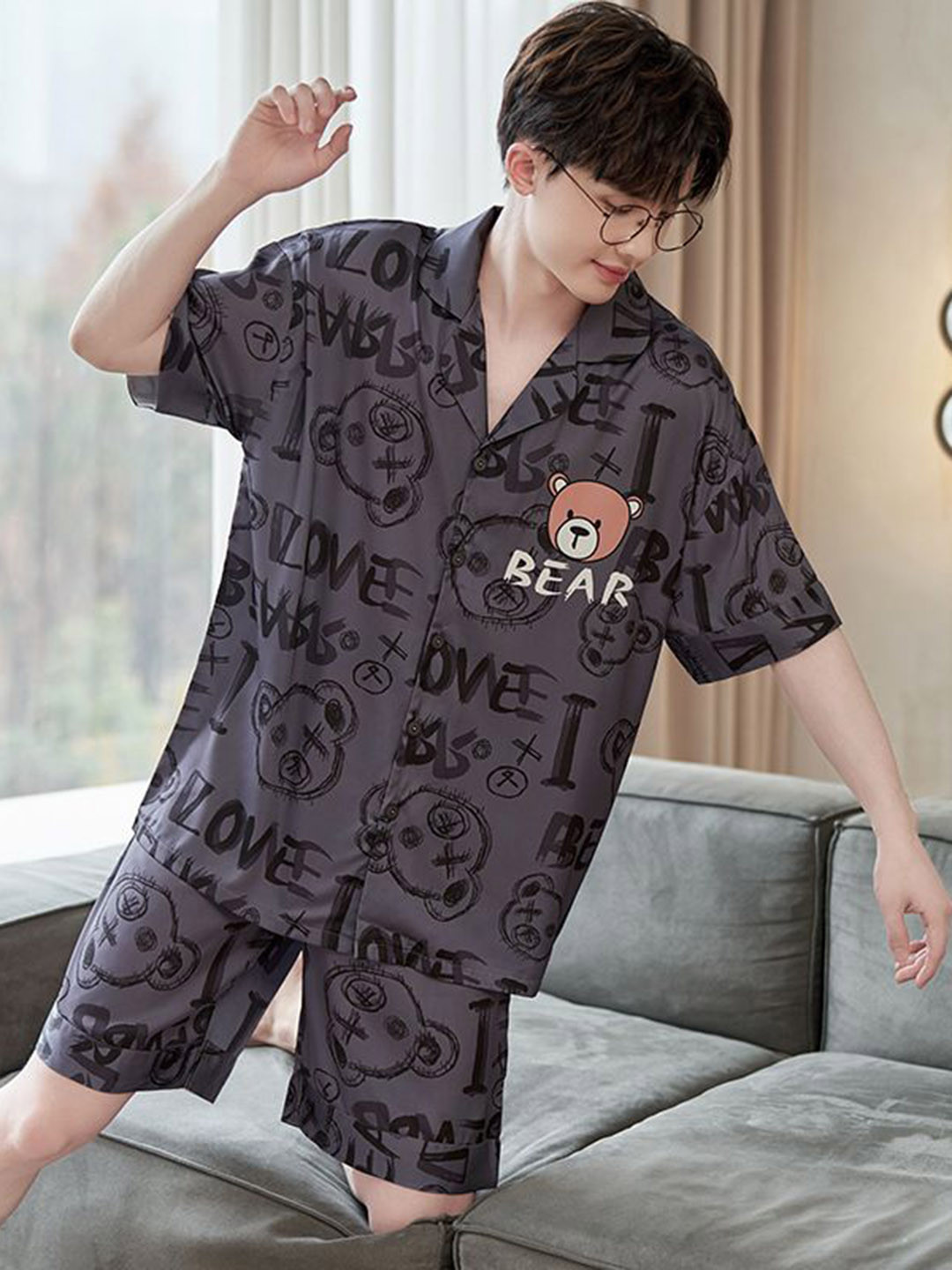 

StyleCast Brown & Black Printed Shirt Collar Shirt With Shorts