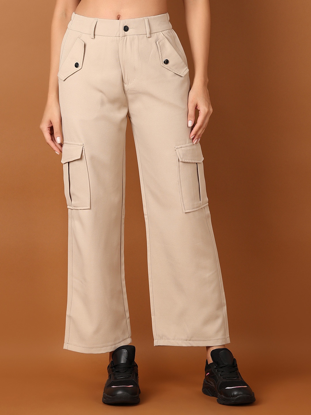 

V-Mart Women High-Rise Cargos Trousers, Beige