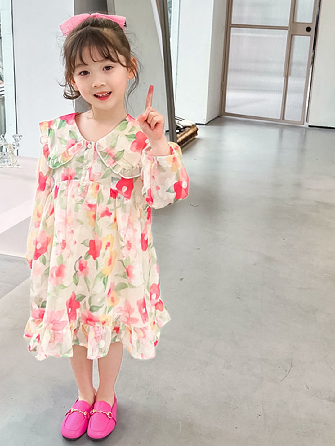 

LULU & SKY Girls Floral Printed Fit and Flare Dress, Pink