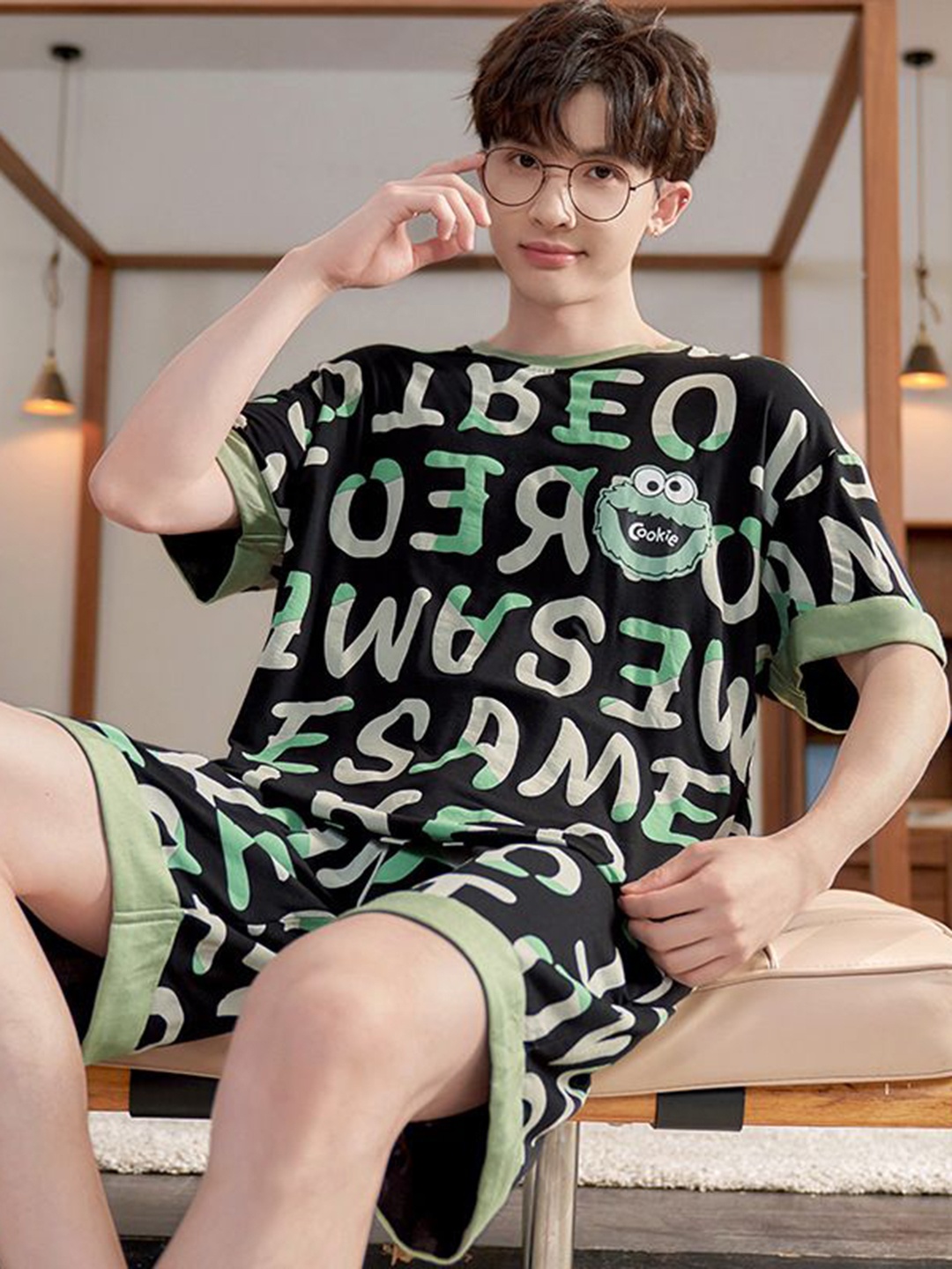 

StyleCast Printed T-Shirt With Shorts Night Suits, Green