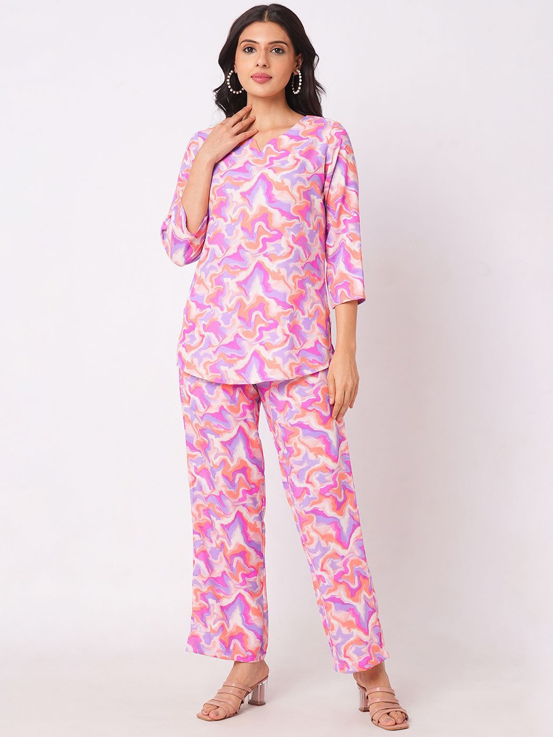 

Selvia Printed Top With Palazzos Co-Ords, Pink