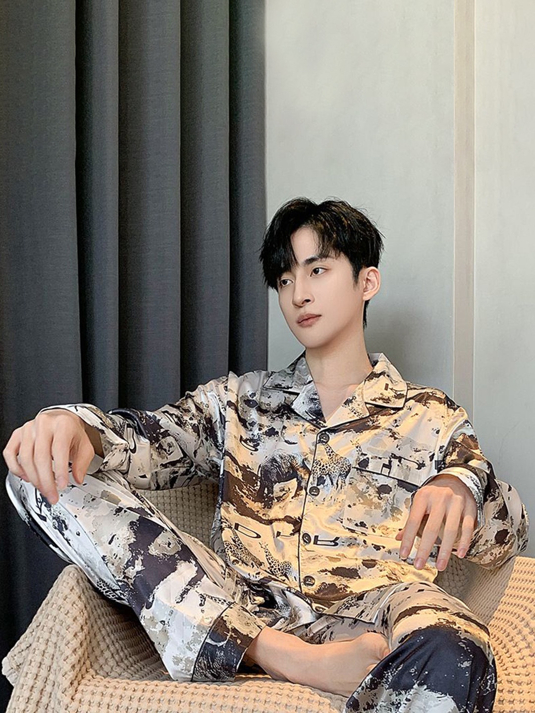 

StyleCast Men Printed Shirt With Pyjama Night Suit, Brown