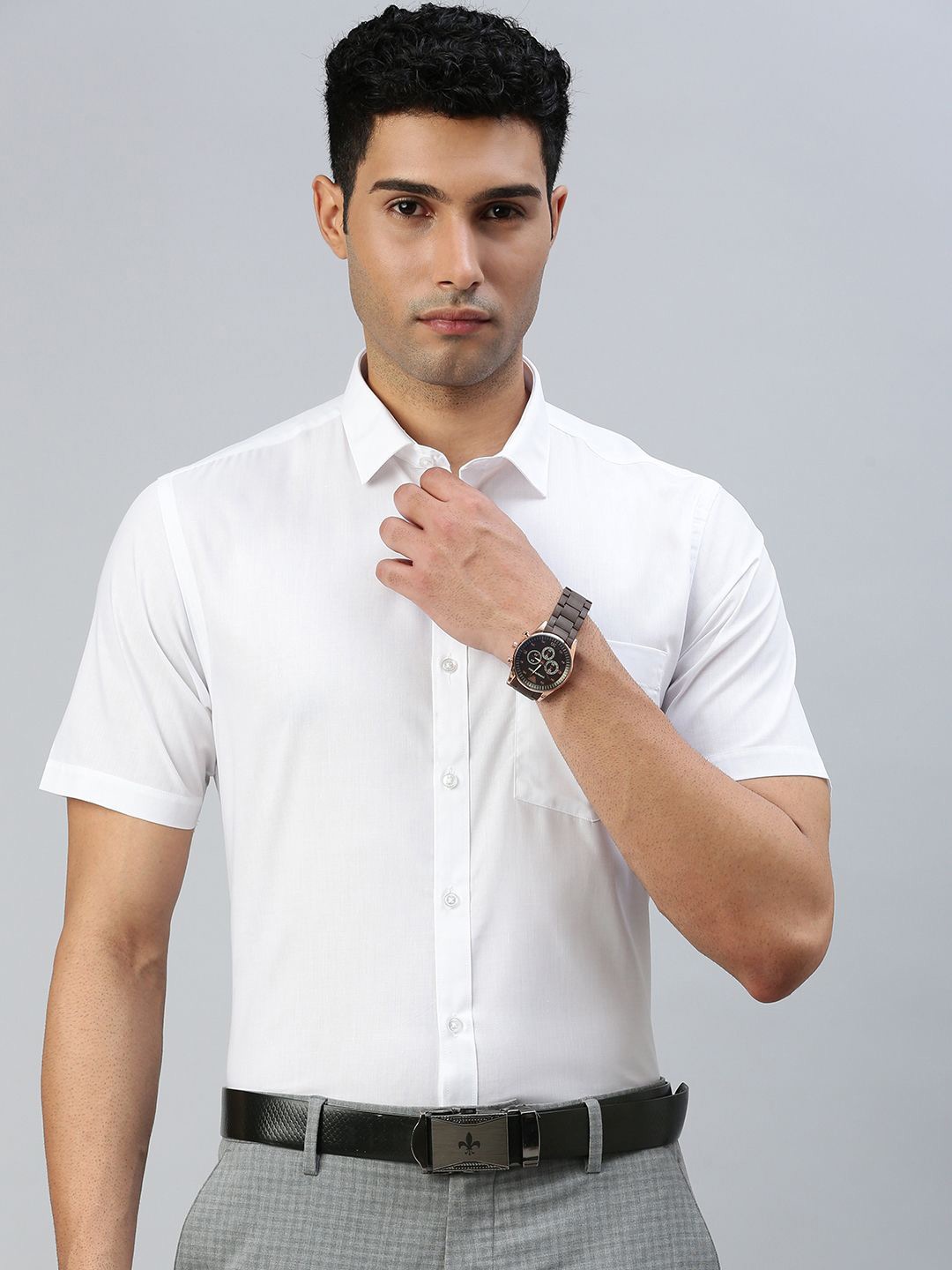 

Ramraj Men Classic Spread Collar Solid Cotton Slim Fit Formal Shirt, White