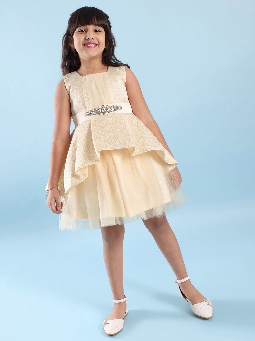 

Mark & Mia Girls Self Design Fit & Flare Knee Length Dress, Cream