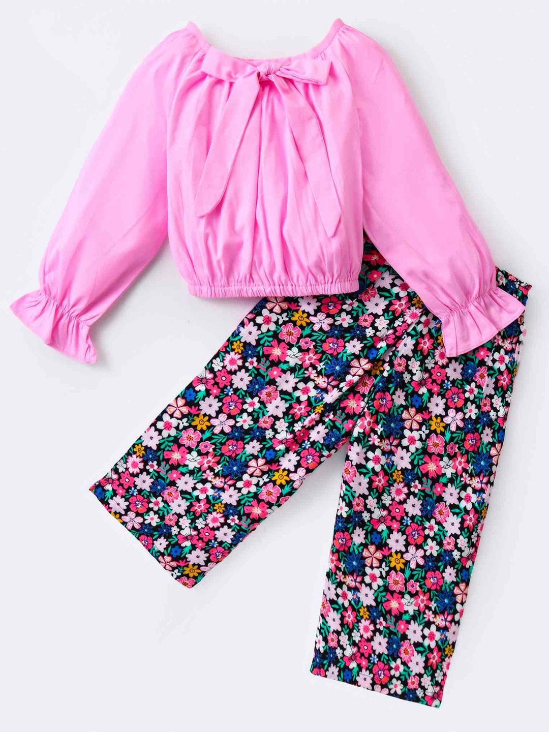 

CrayonFlakes Girls Printed Pure Cotton Top with Palazzos, Pink