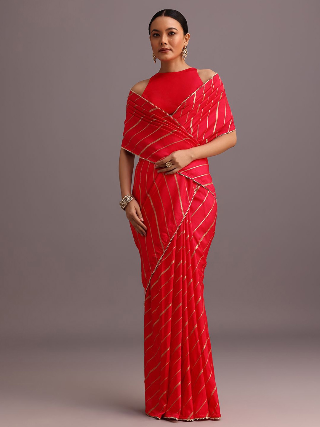 

KALKI Fashion Striped Woven Design Zari Silk Blend Saree, Pink