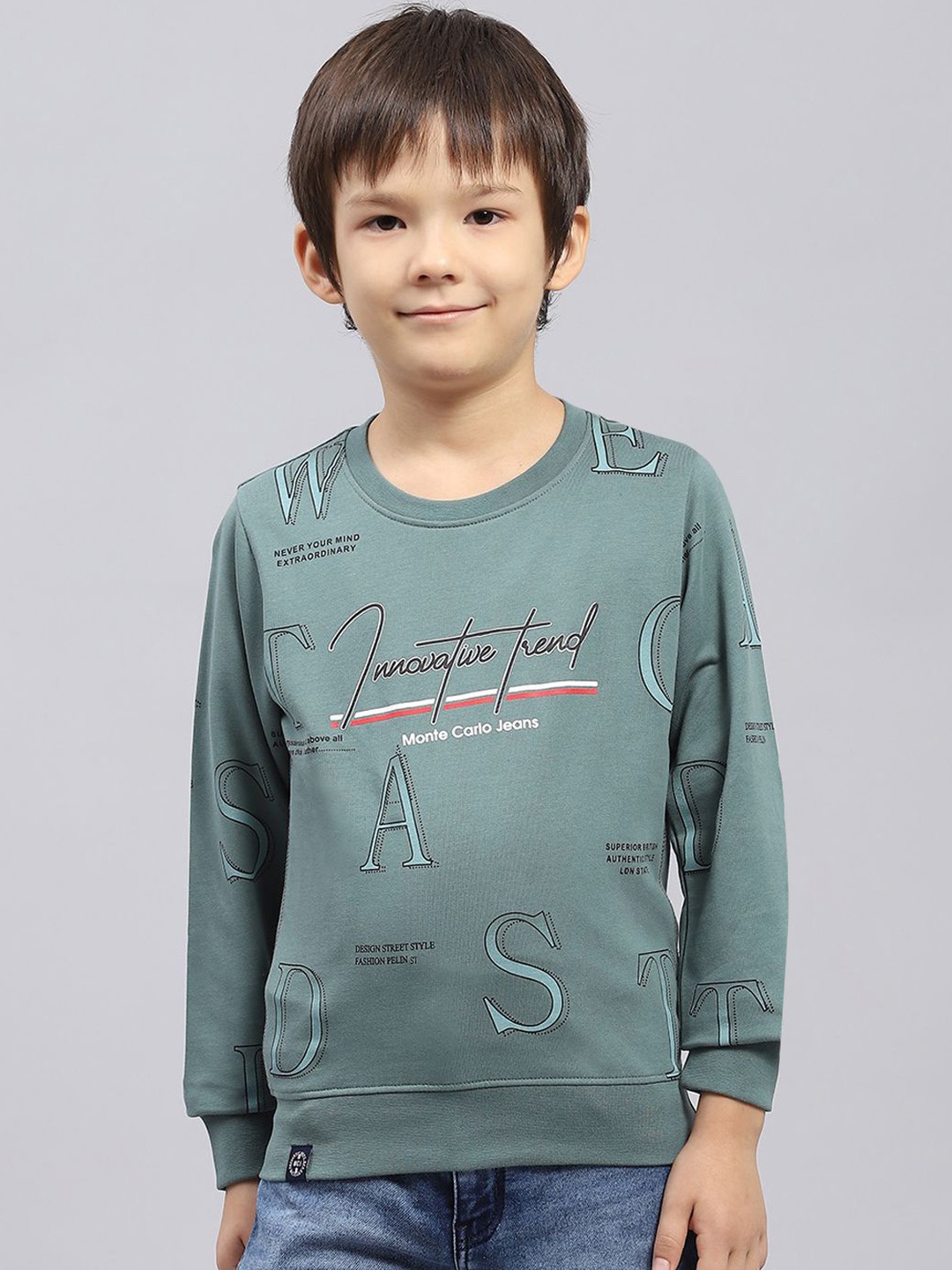 

Monte Carlo Boys Printed Round Neck Cotton Sweatshirt, Green