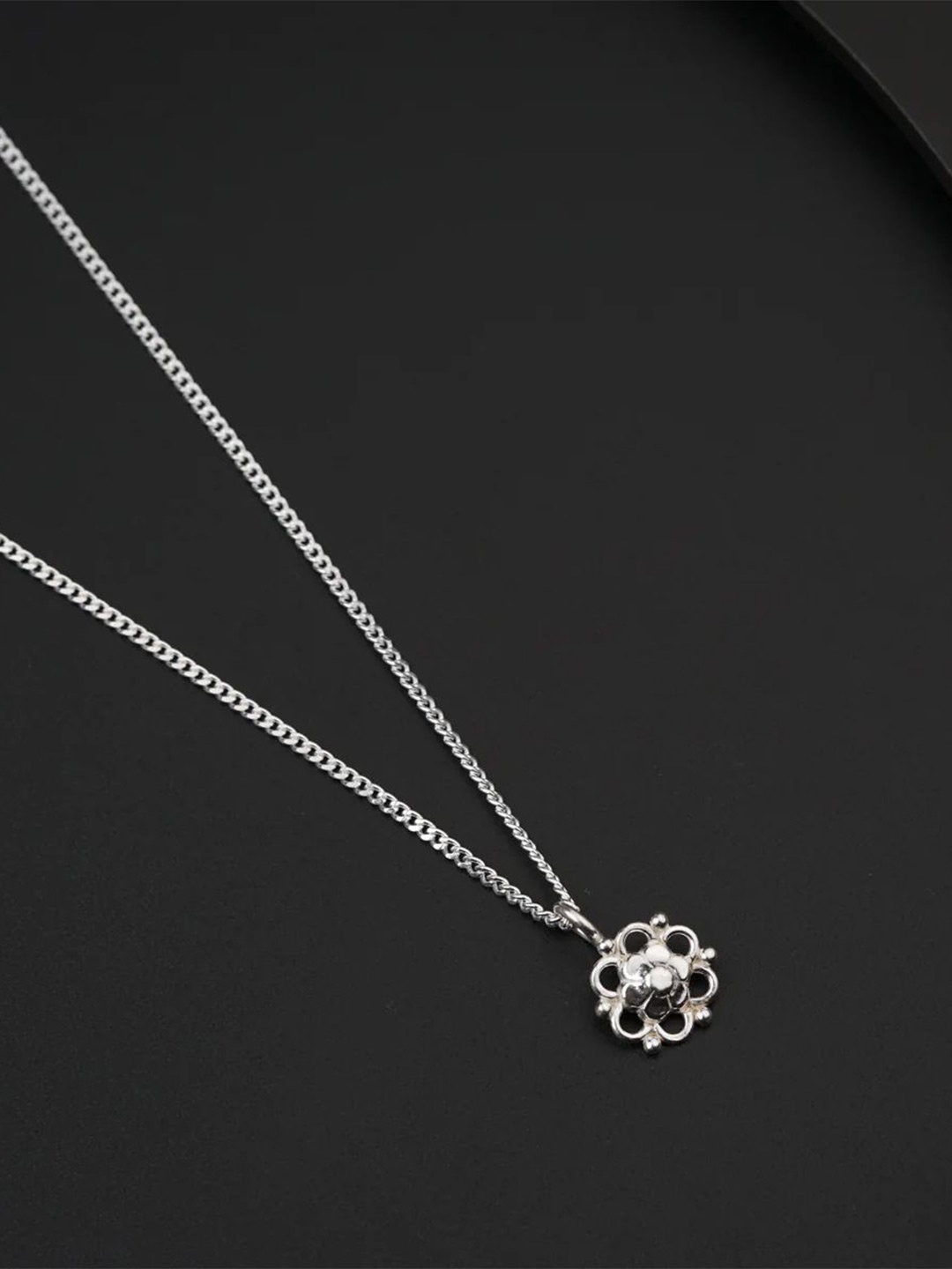 

House of Aadyaa Sterling Silver Stone-Studded Pendant With Chain