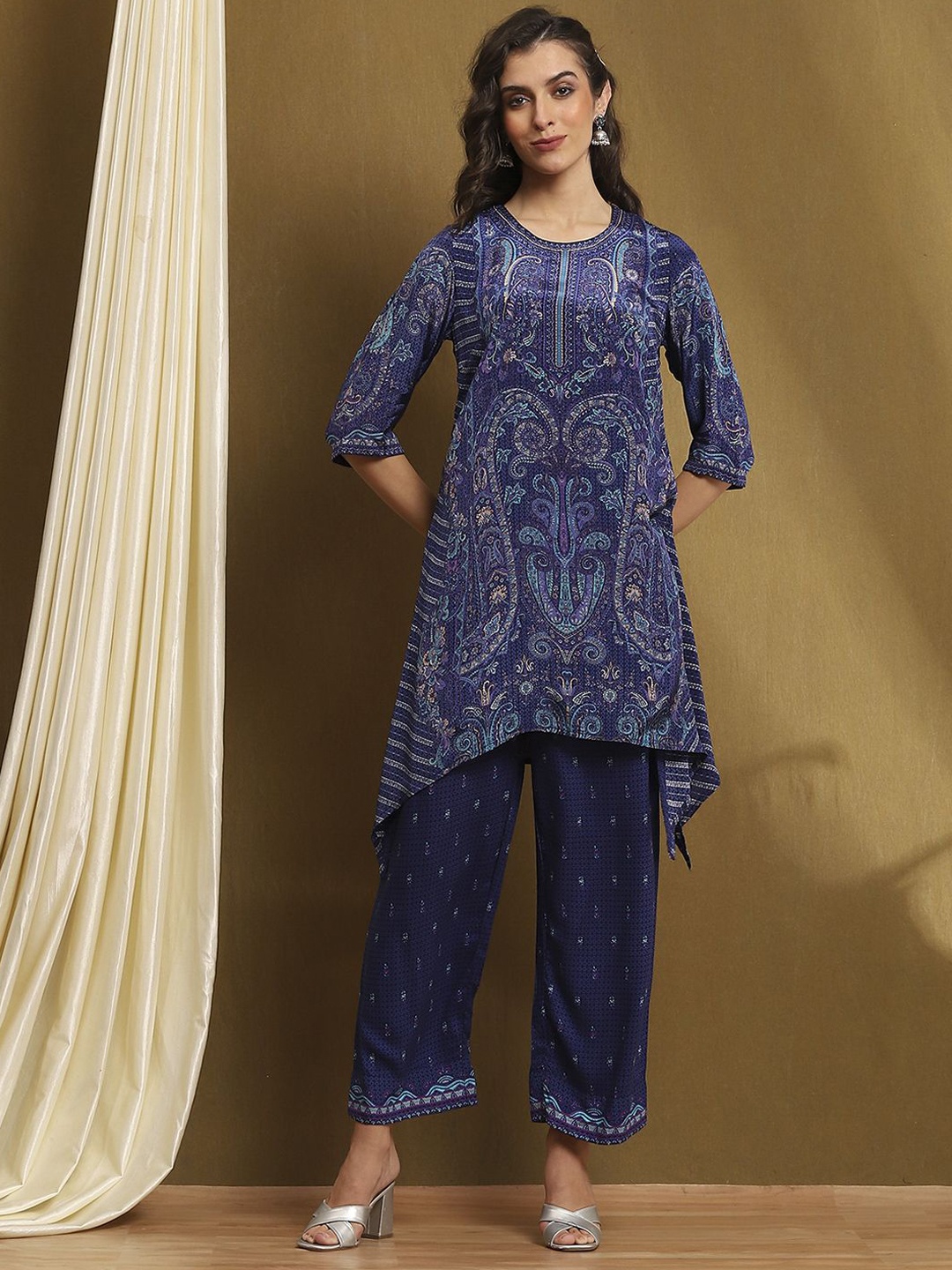 

Biba Women Ethnic Motifs Printed Regular Kurta & Palazzos Set, Blue