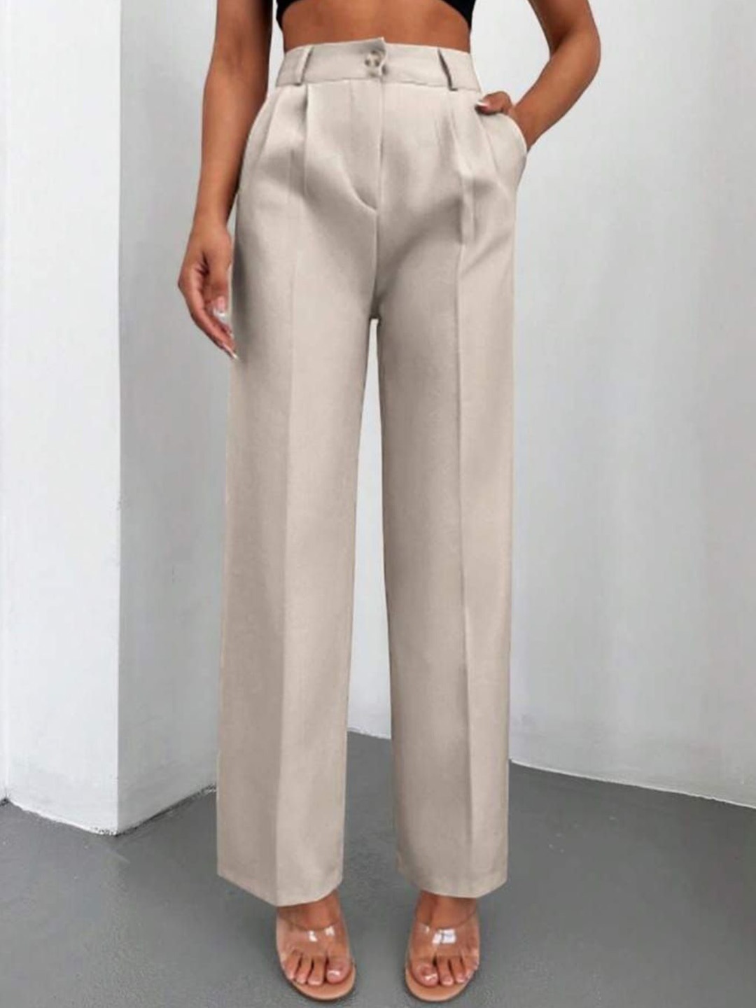 

Next One Women High-Rise Pleated Trousers, Beige
