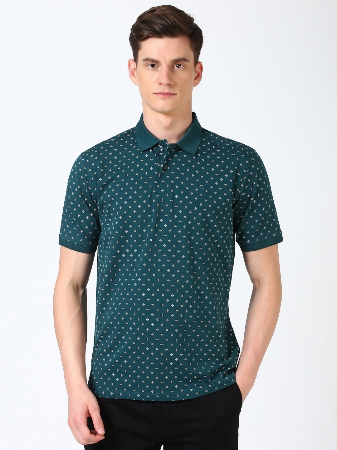 

Peter England Men Floral Printed Polo Collar Cotton T-shirt, Green