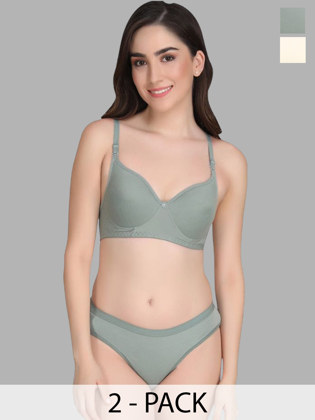 

Designer Bugs Women Pack Of 2 Lightly Padded Lingerie Set DBLS-O-CRM-30B, Olive