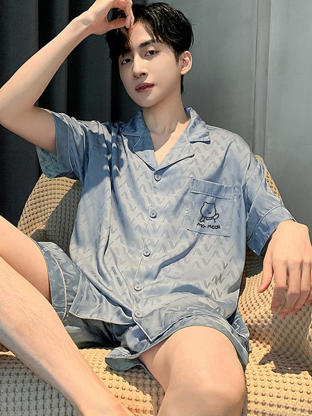 

StyleCast Printed Shirt With Shorts Night Suits, Blue