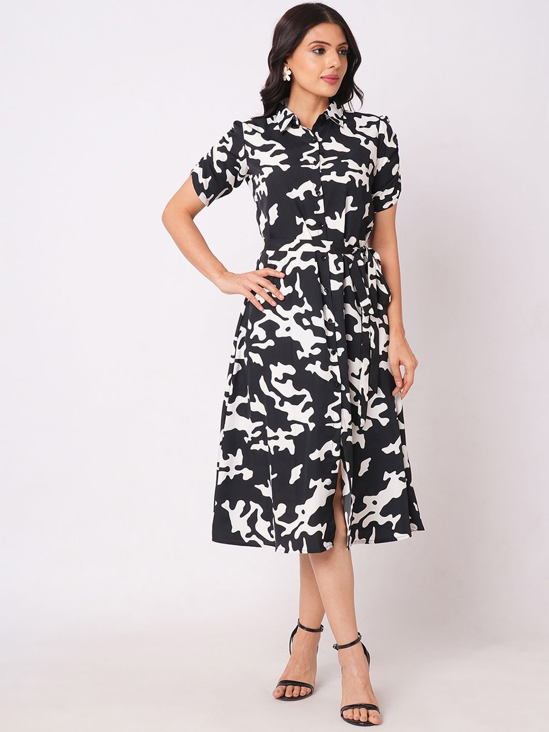 

Selvia Women Printed A-Line Midi Dress, Black