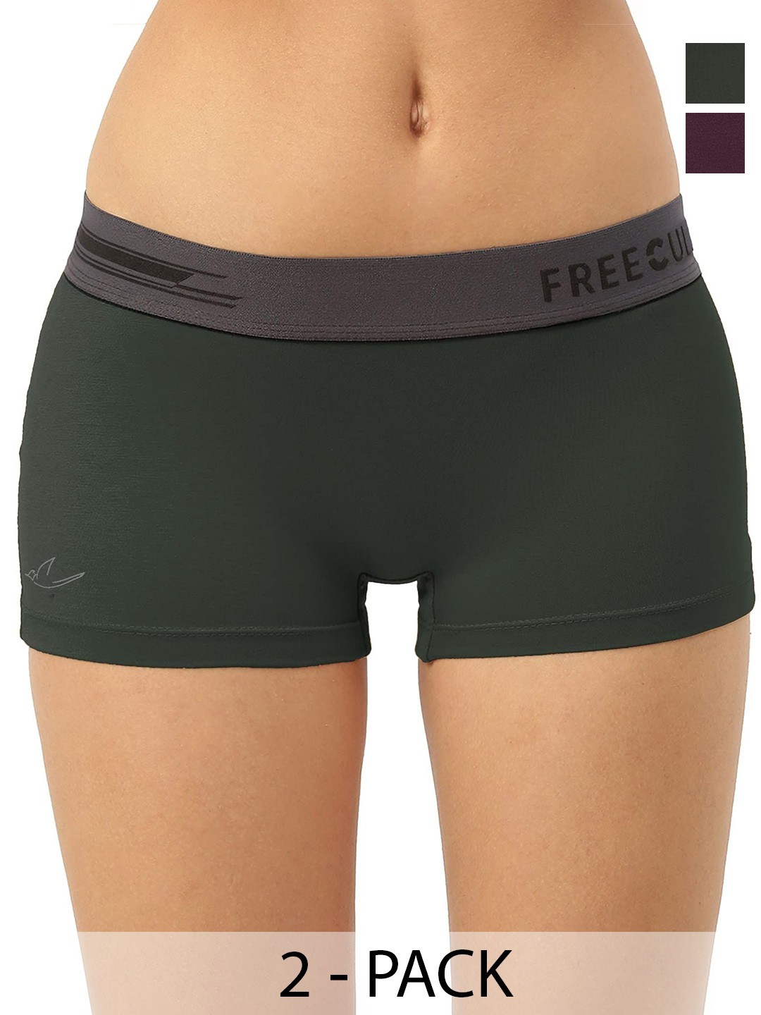

FREECULTR Women Pack Of 2 Antibacterial Micromodal Boy Shorts Briefs, Olive