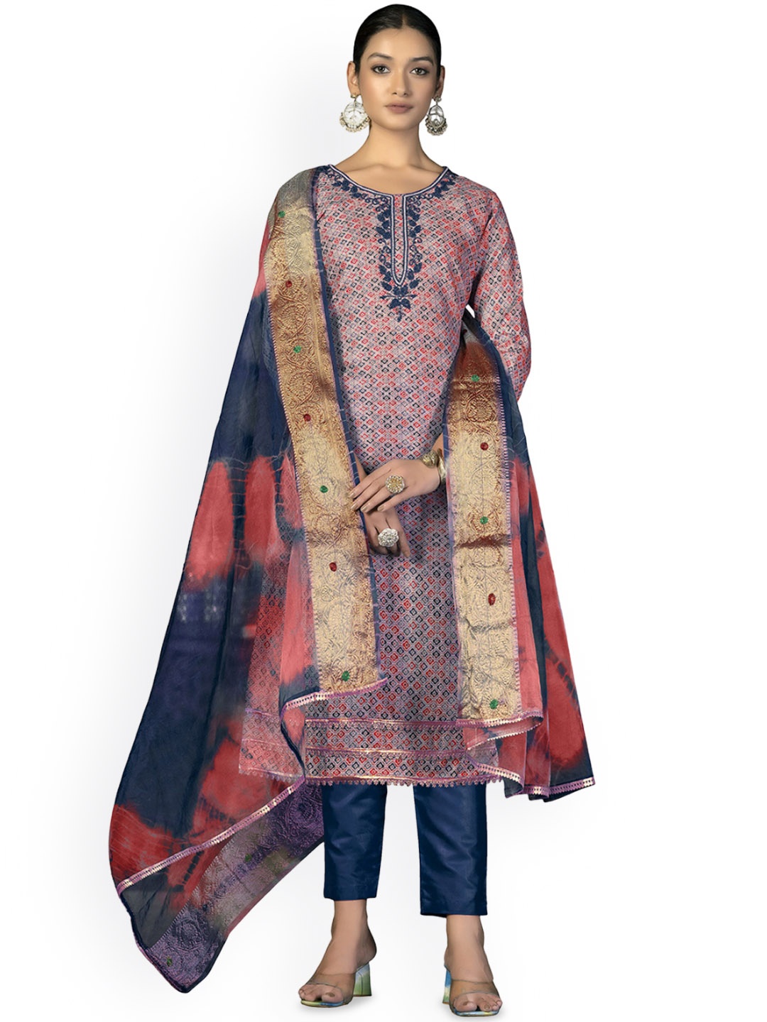

Maroosh Ethnic Motifs Printed Unstitched Dress Material, Pink