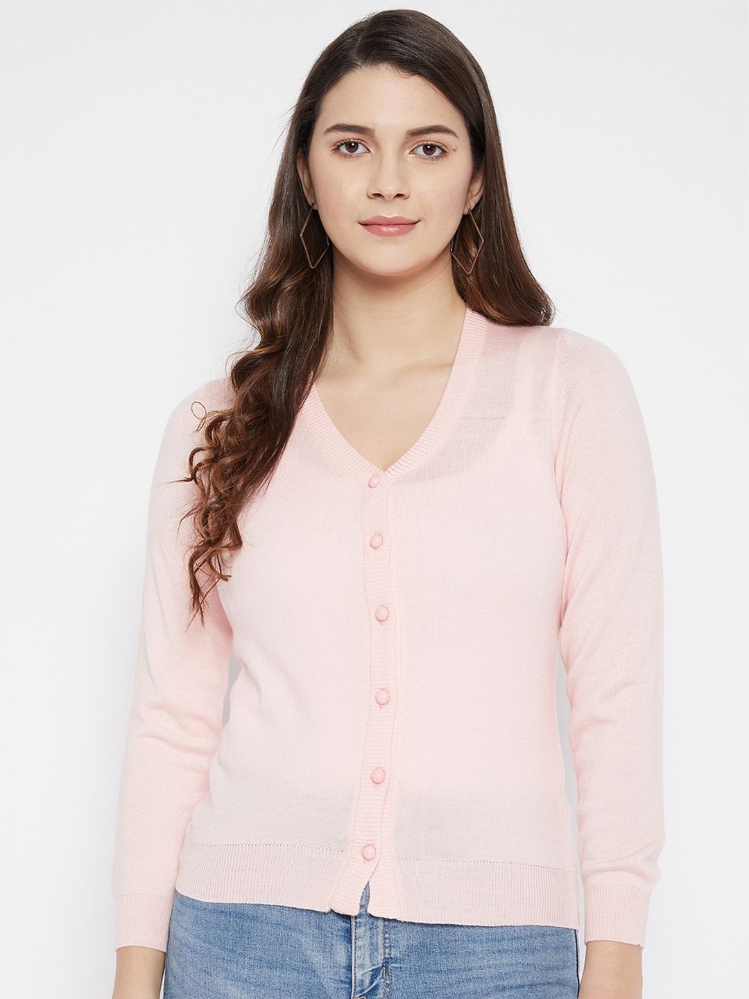 

Zigo Women Woollen Self Design Cardigan, Pink