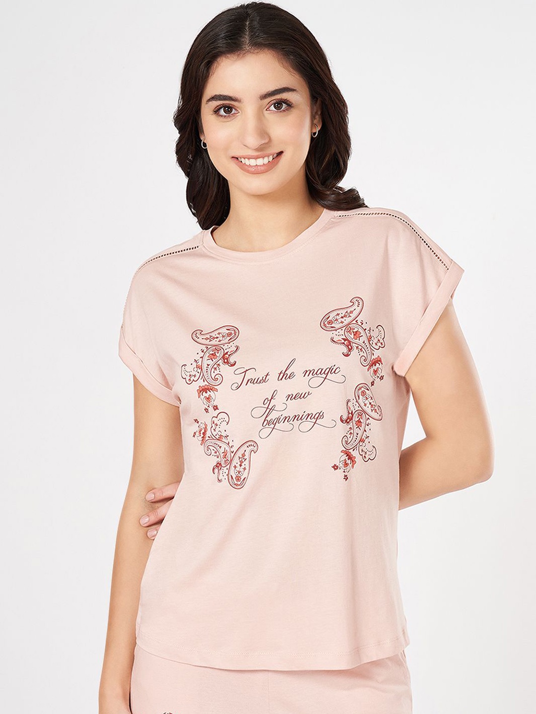 

Dreamz by Pantaloons Women Printed Lounge T-Shirt, Rose