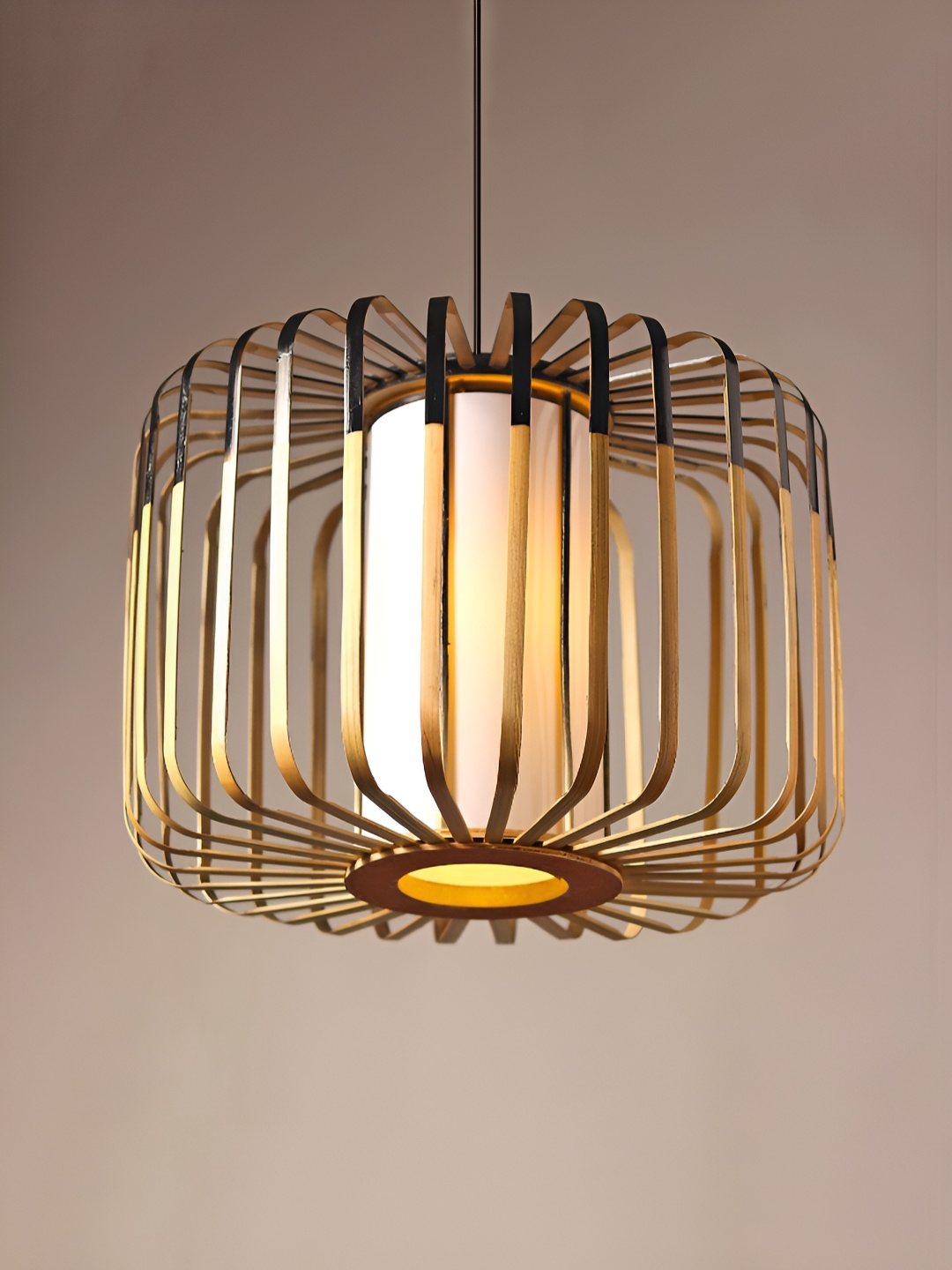 

HABERE INDIA Black Cylinder Shaped Pendant Bamboo Ceiling Lamp