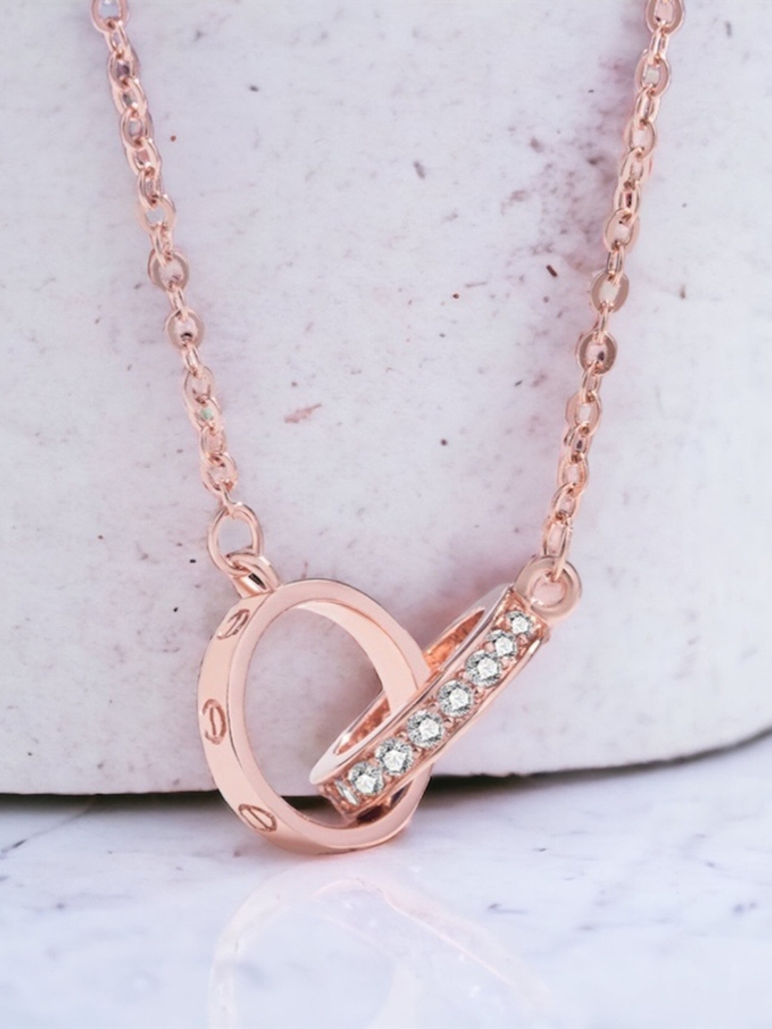 

MYKI Rose Gold-Plated Cubic Zirconia Contemporary Pendant with Chain
