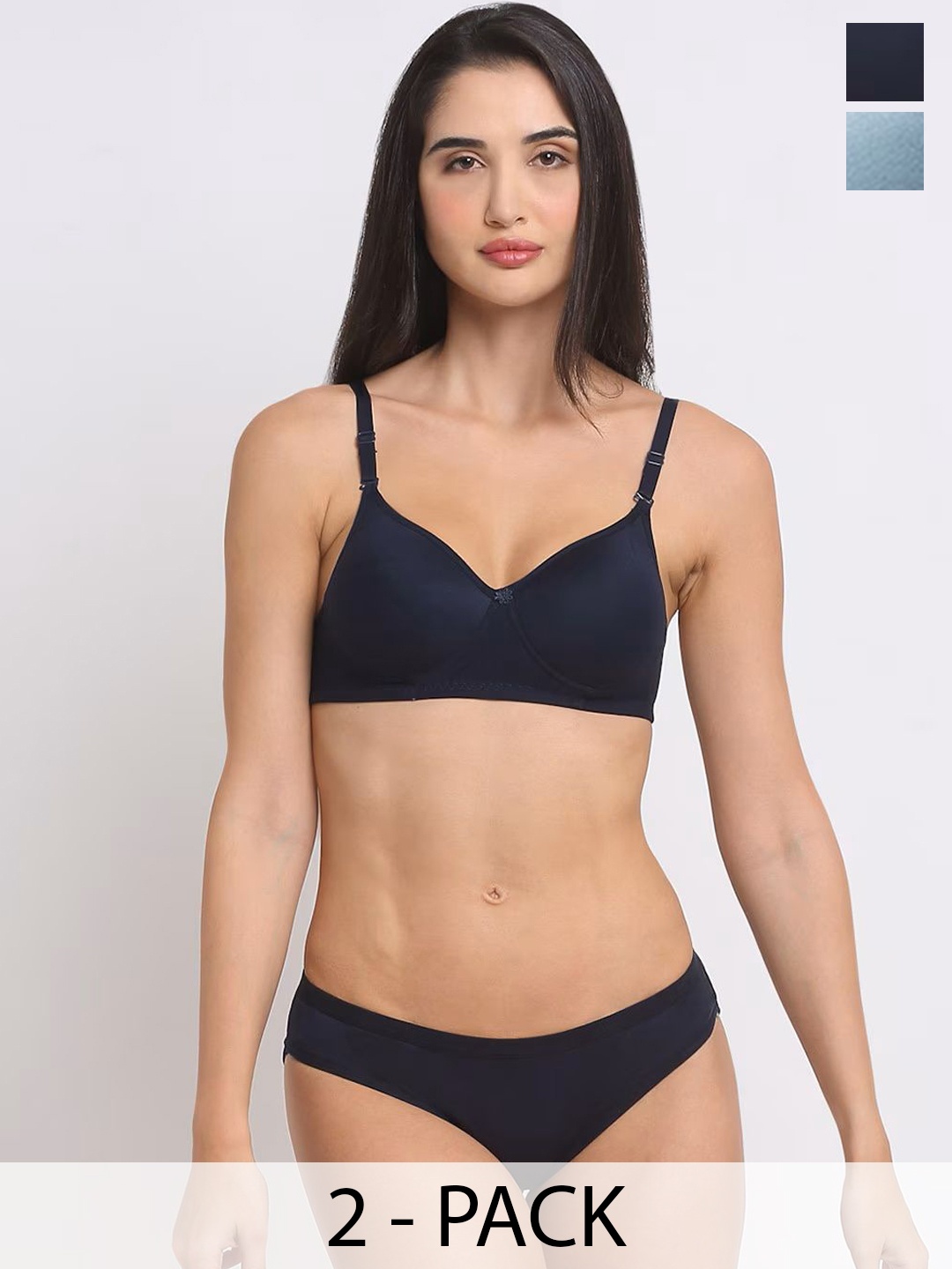

Designer Bugs Pack Of 2 Lightly Padded Lingerie Set, Navy blue