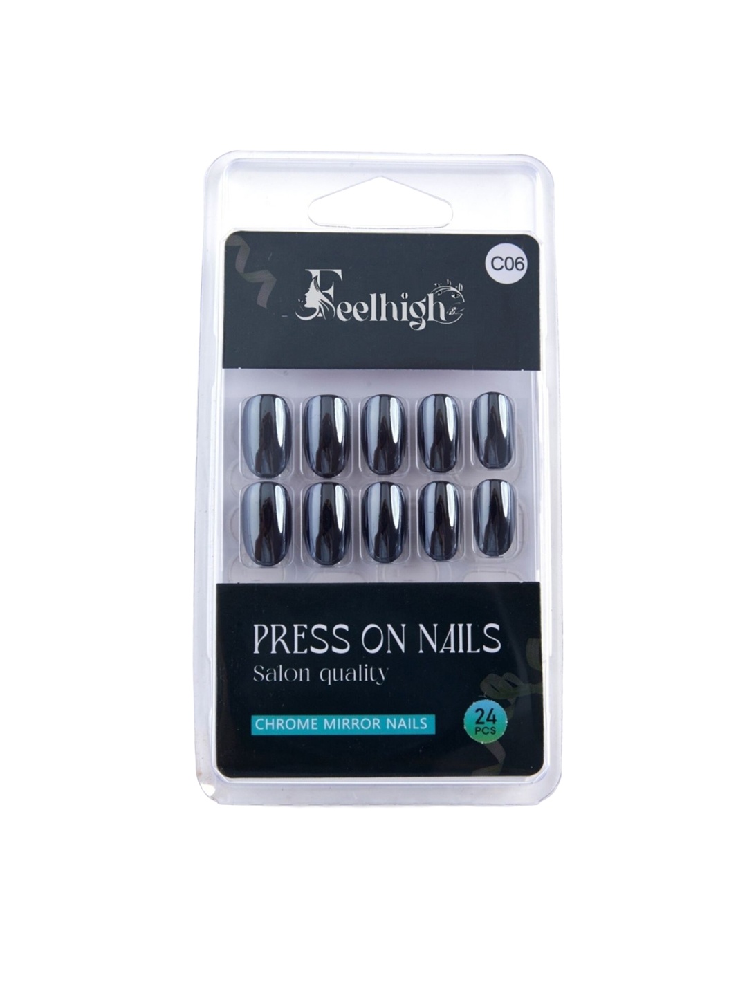 

FEELHIGH Set Of 24 Re useble Press-On Chrome Nails - C06, Blue