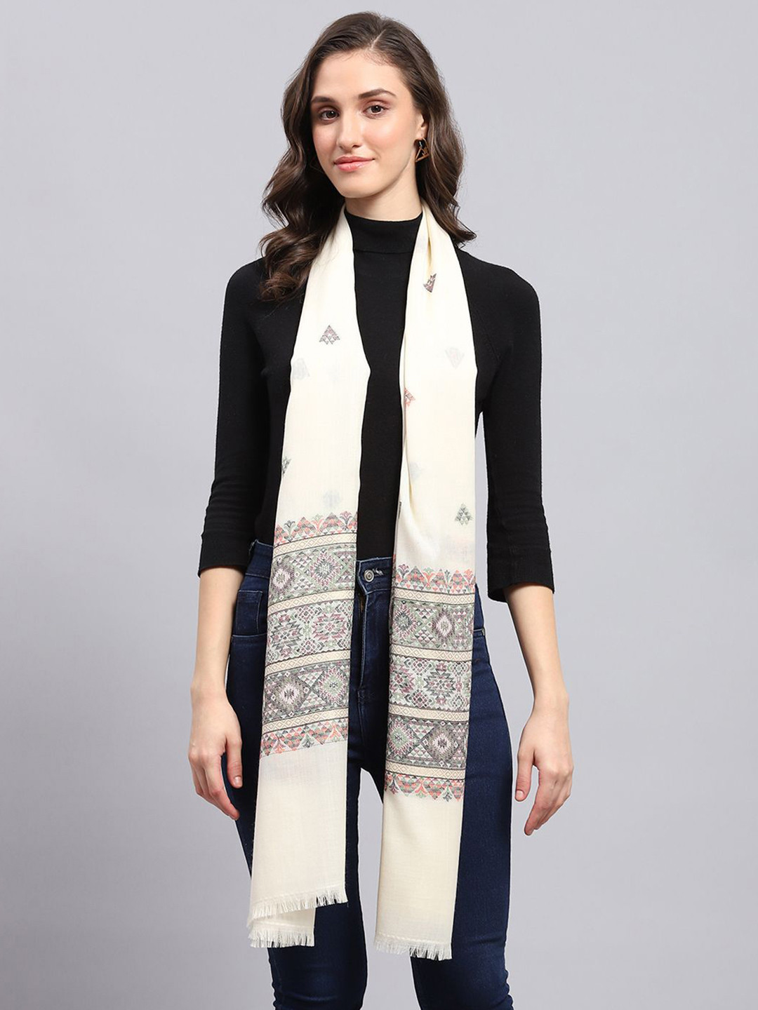 

Monte Carlo Women Woven Design Stole, Cream