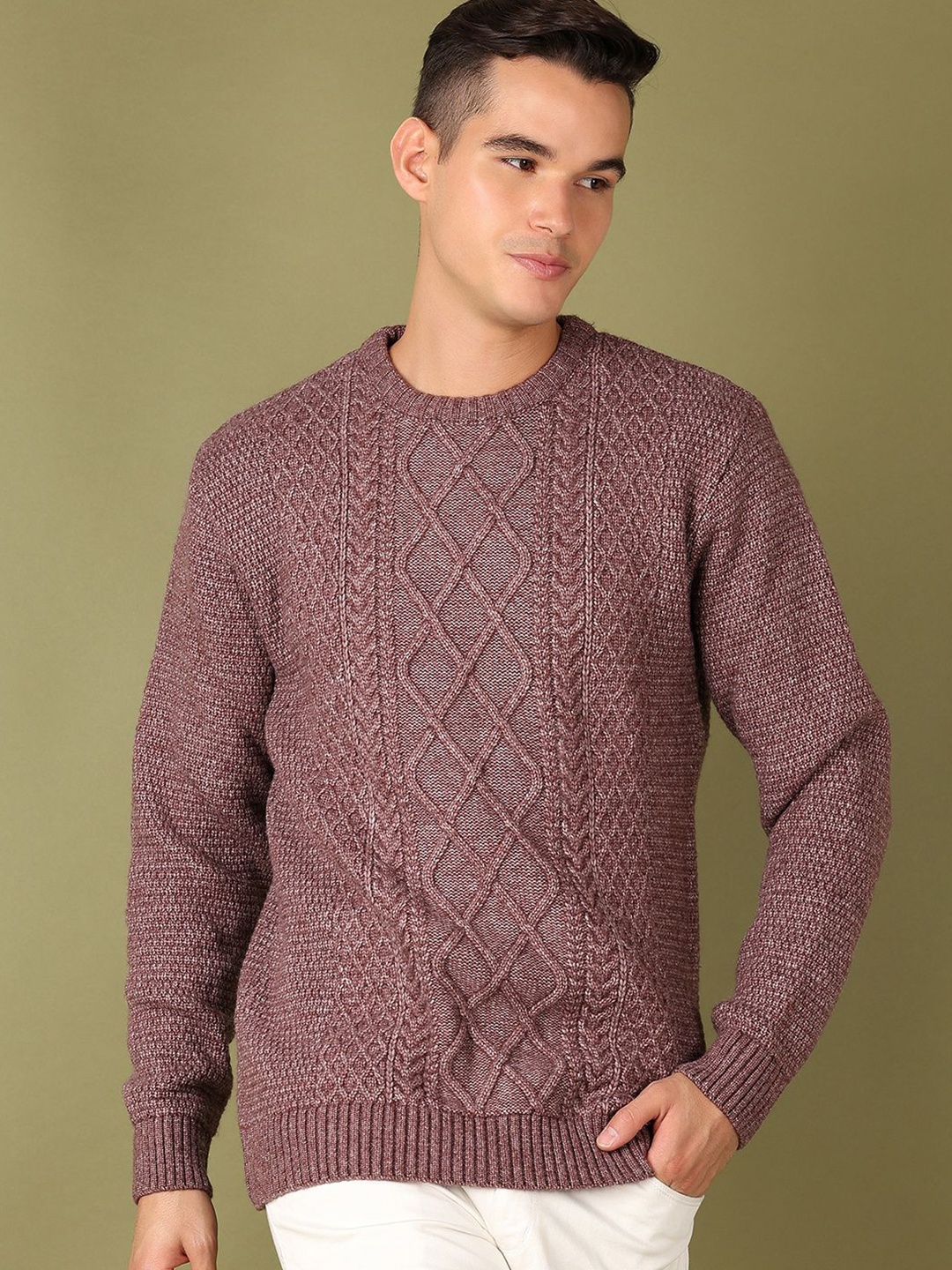 

V-Mart Men Self Design Cotton Pullover, Maroon