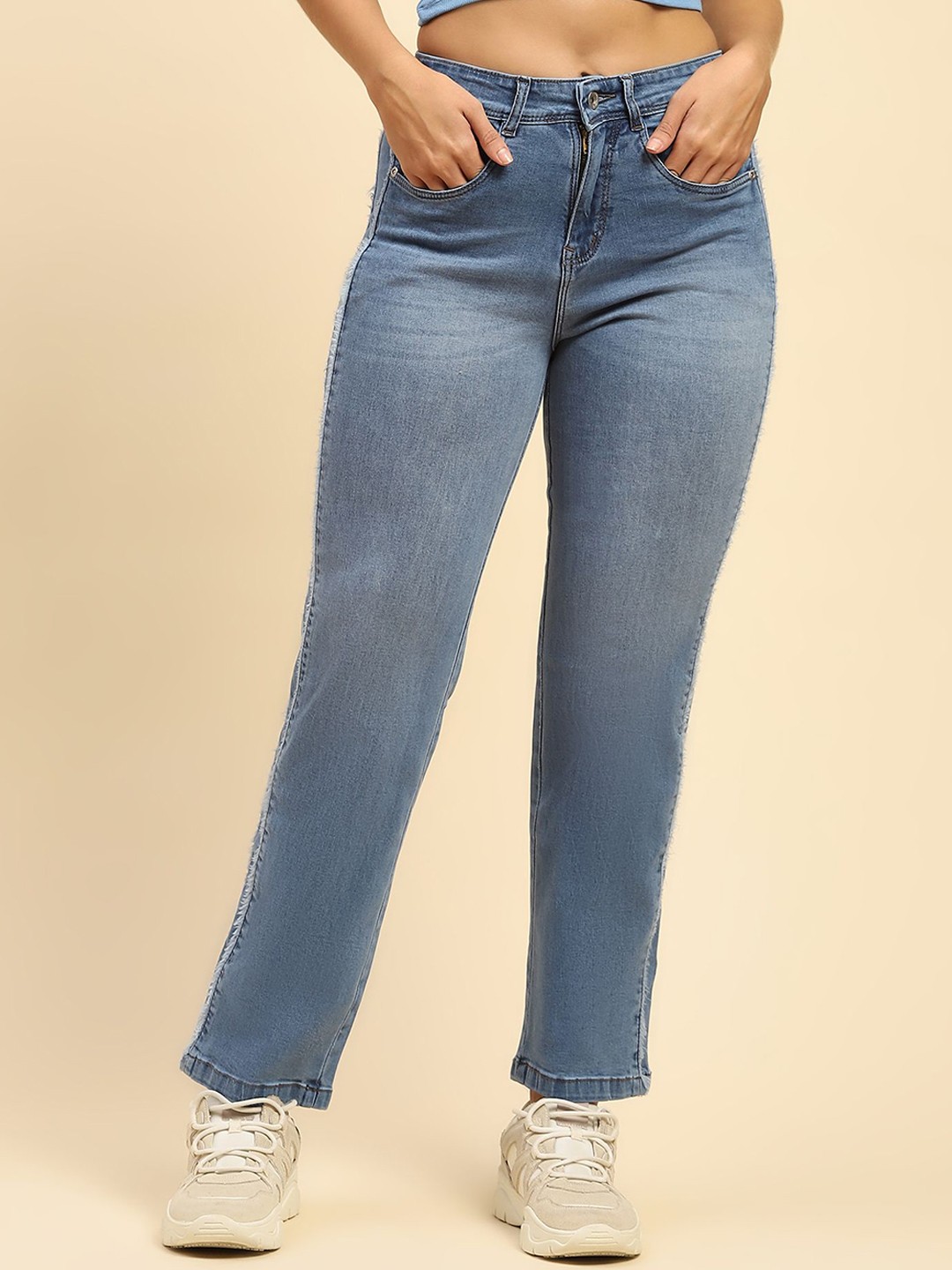 

Global Republic Women Cotton Classic Straight Fit High-Rise Stretchable Jeans, Blue