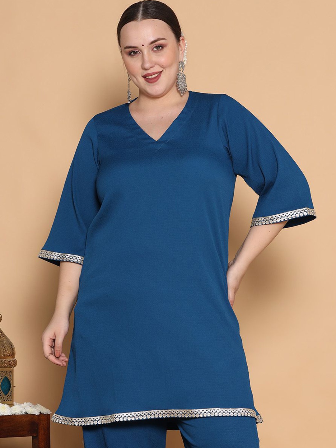 

LetsDressUp V-Neck Straight Kurta, Blue