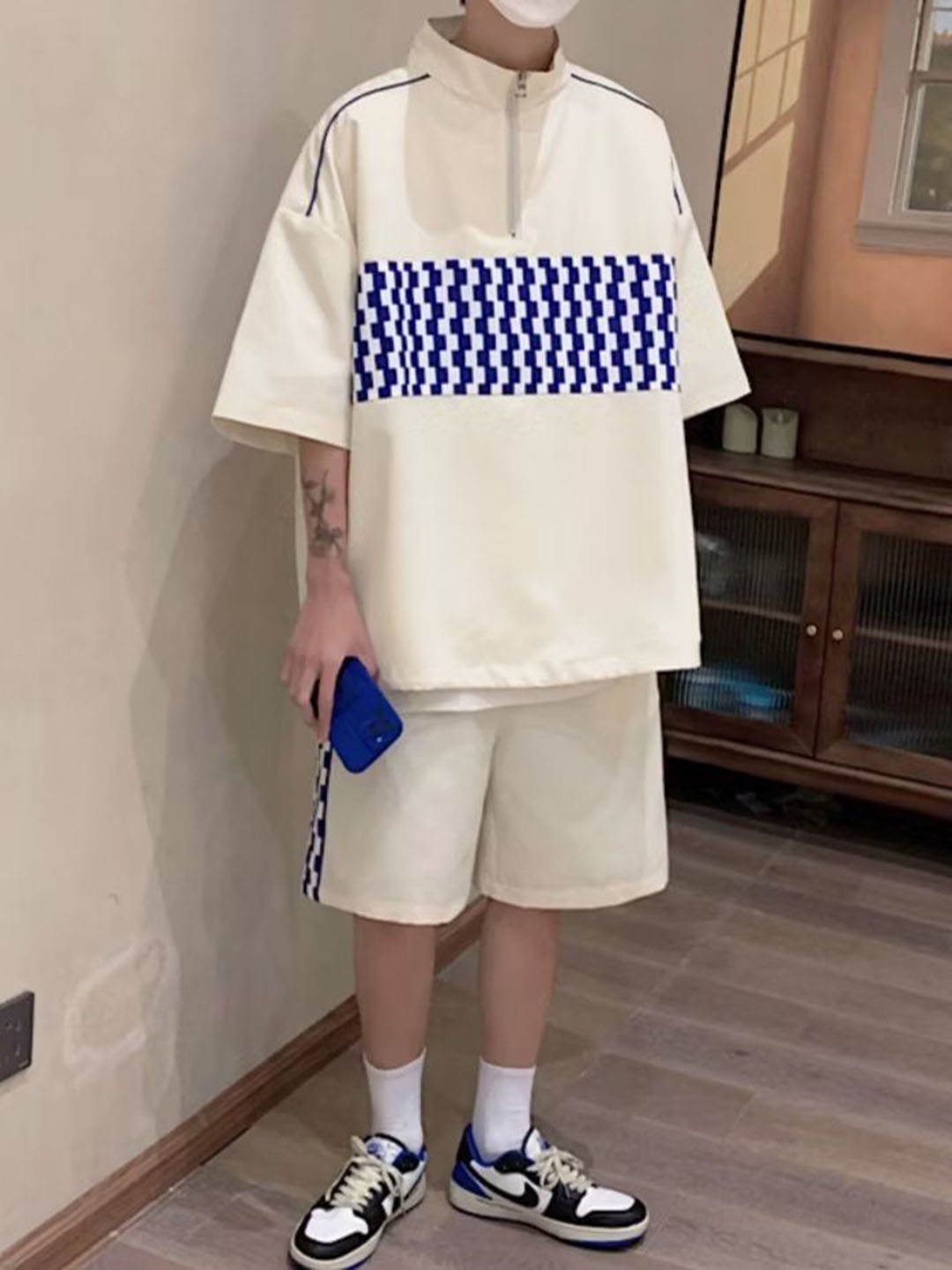 

StyleCast Off White & Blue Printed T-Shirt With Shorts