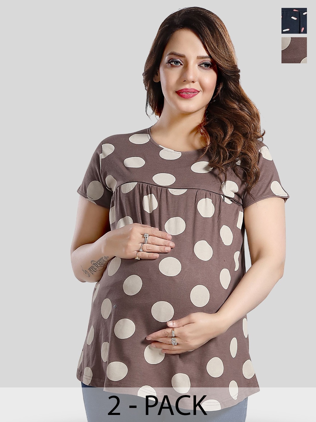 

Fabme Women Polka Dot Printed Cotton Top, Navy blue